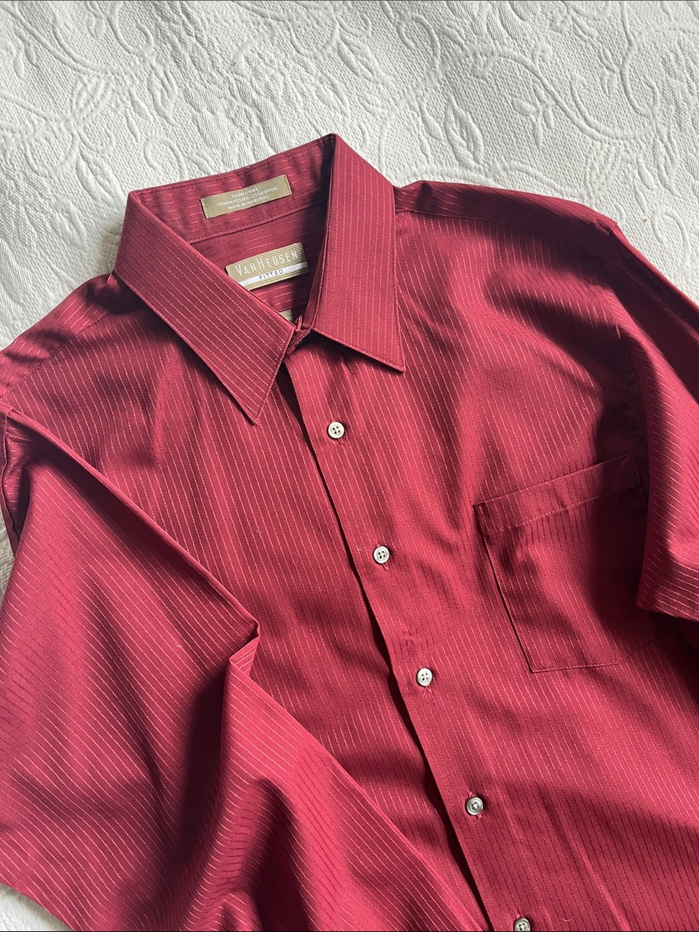 Van Heusen Men's Burgundy Pinstripe Dress Shirt; 16 34/35 Large